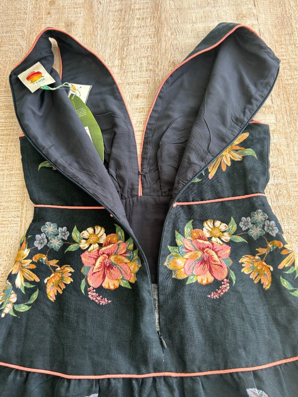 Farm Rio Dark Blue/Navy Maira Floral Linen Midi Dress Sundress Small NWT - Picture 7 of 14